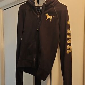 PINK Victoria's Secret Black Hoodie with Gold Detail